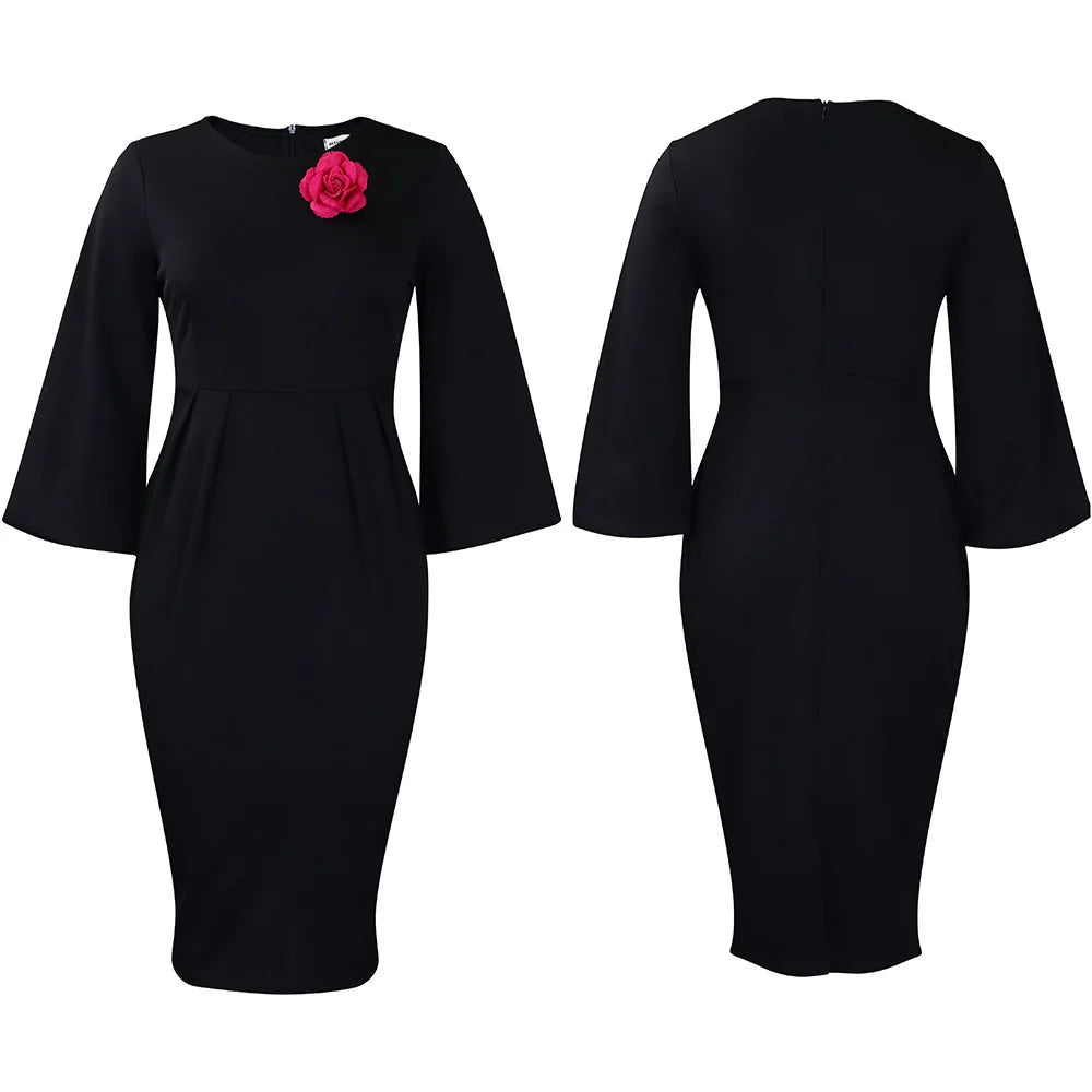 2026 Sexy Solid O Neck Long Sleeve @Lady Curvy Dress