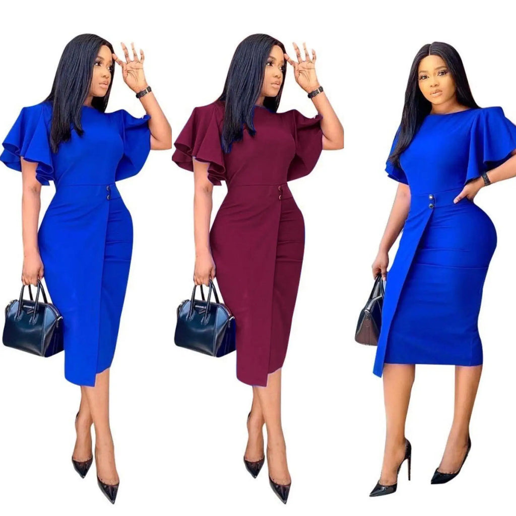 Lotus Elegance High-Waist Midi All season Dress