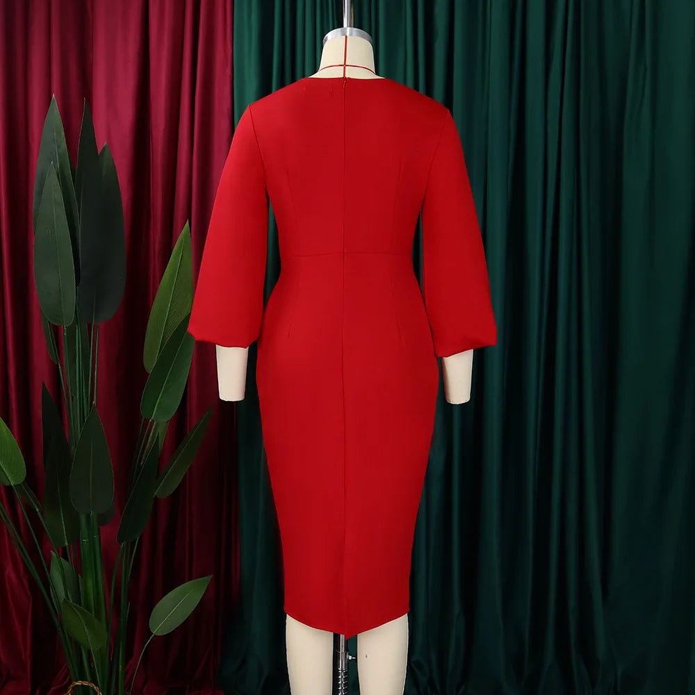 2026 Sexy Solid O Neck Long Sleeve @Lady Curvy Dress