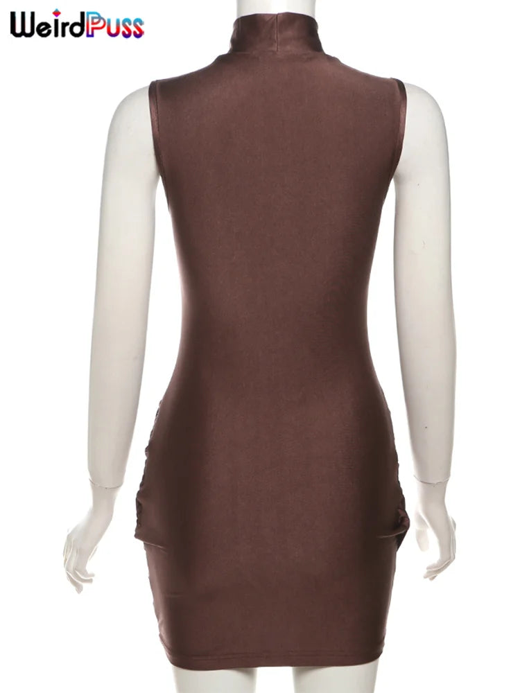 Chic Summer Mini Dress – High Collar Sleeveless Party Wear
