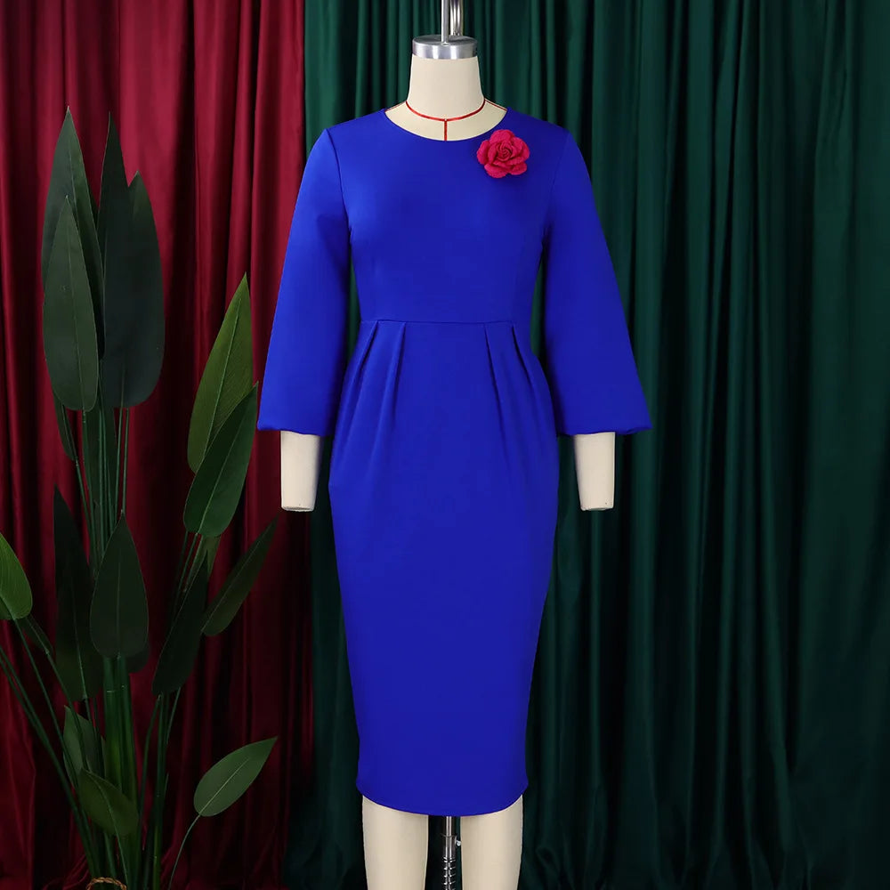2026 Sexy Solid O Neck Long Sleeve @Lady Curvy Dress