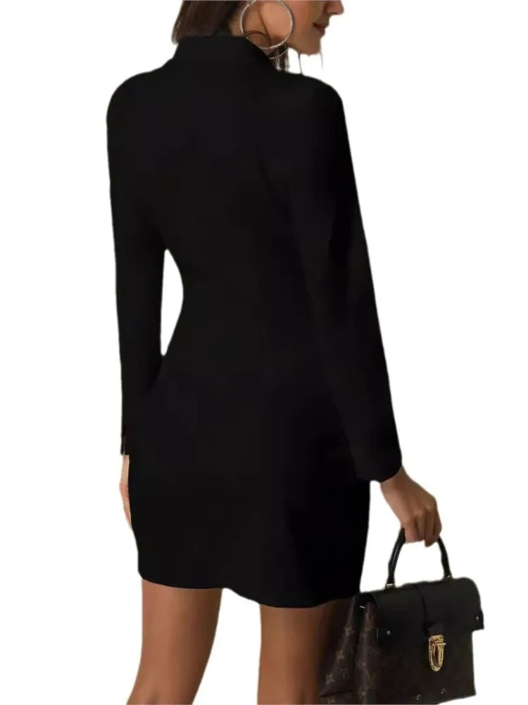 Women's Slim Blazer Temperament Dresses Spring Autumn Black White Vestidos