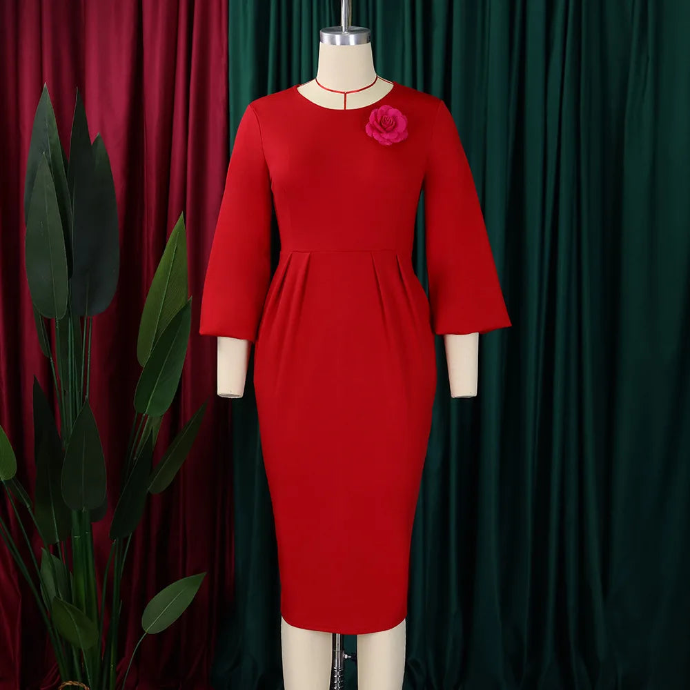 2026 Sexy Solid O Neck Long Sleeve @Lady Curvy Dress