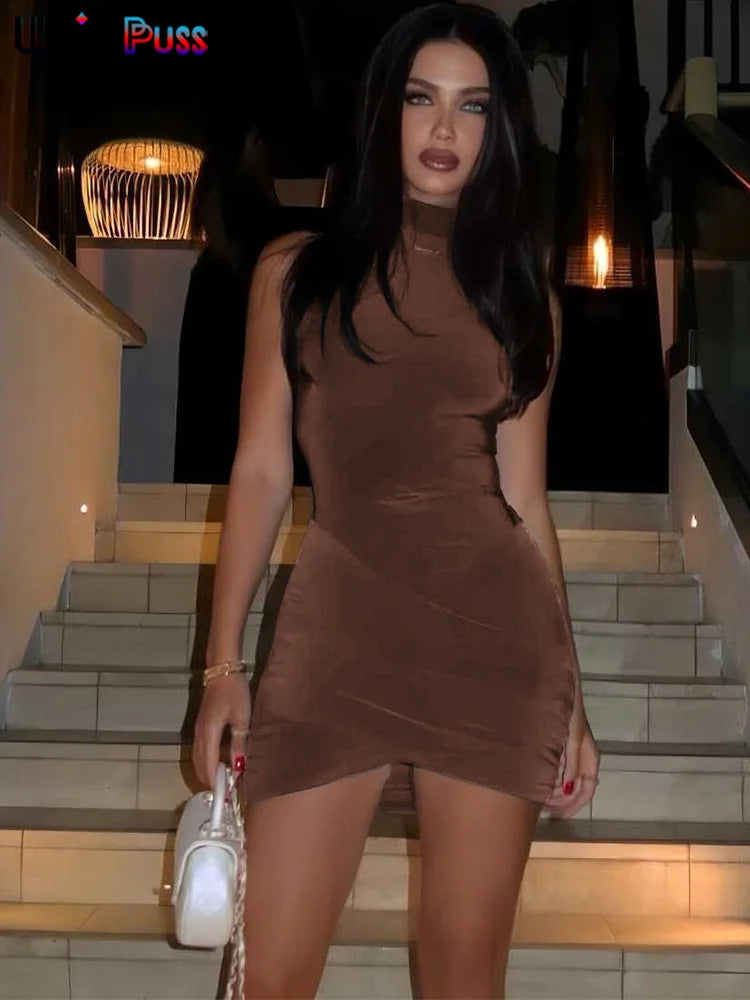 Chic Summer Mini Dress – High Collar Sleeveless Party Wear