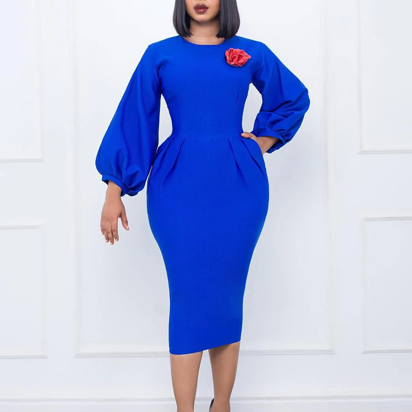 2026 Sexy Solid O Neck Long Sleeve @Lady Curvy Dress