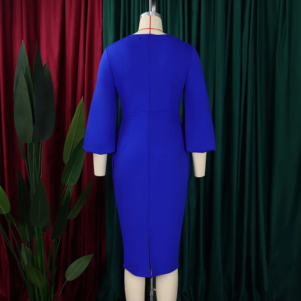 2026 Sexy Solid O Neck Long Sleeve @Lady Curvy Dress