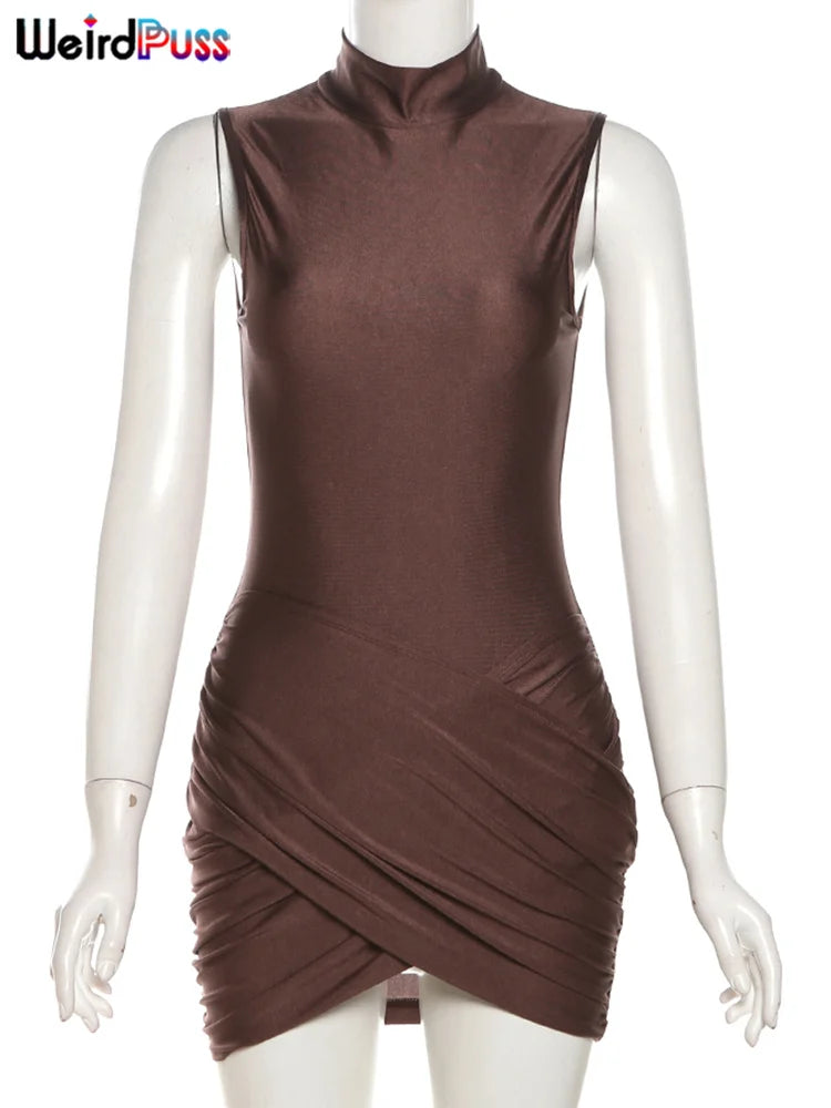 Chic Summer Mini Dress – High Collar Sleeveless Party Wear
