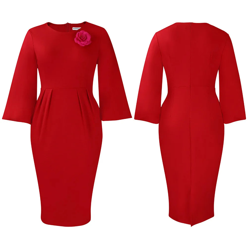 2026 Sexy Solid O Neck Long Sleeve @Lady Curvy Dress