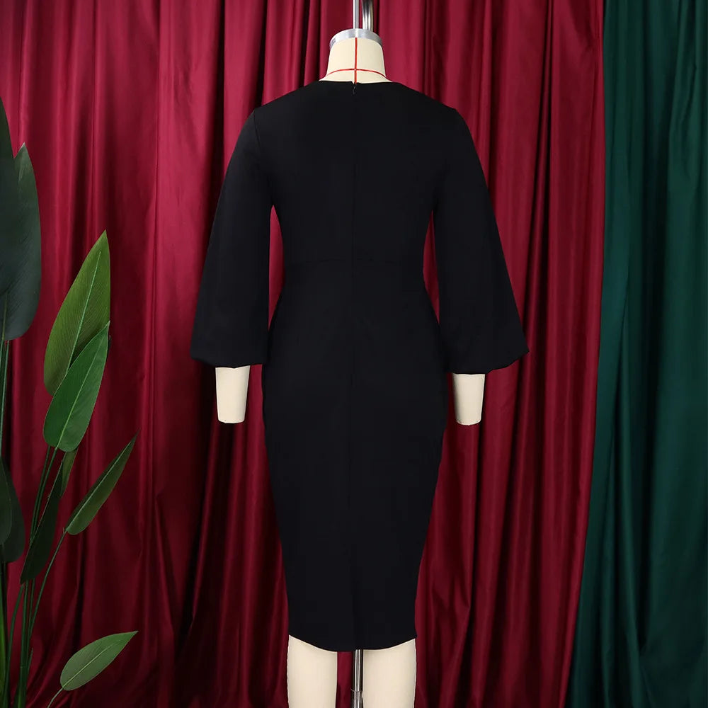 2026 Sexy Solid O Neck Long Sleeve @Lady Curvy Dress