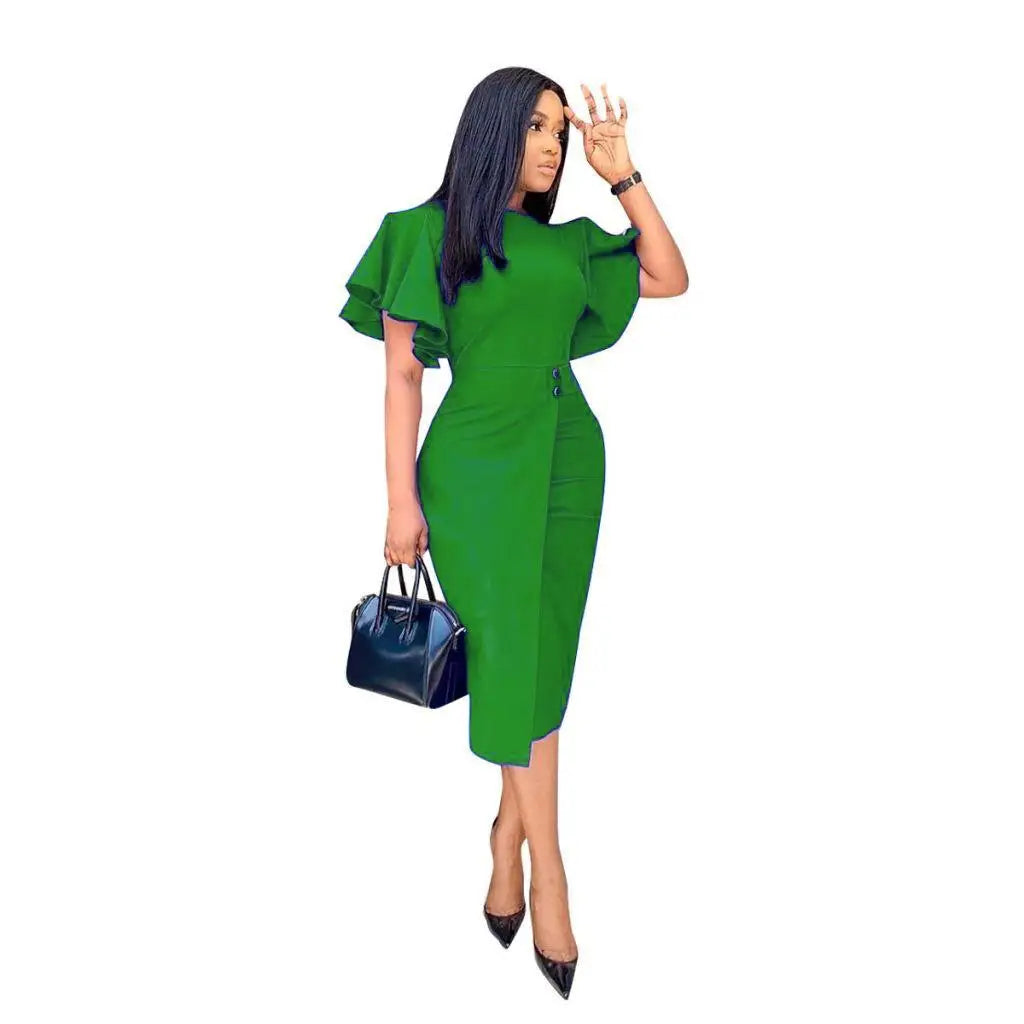 Lotus Elegance High-Waist Midi All season Dress