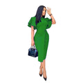 Lotus Elegance High-Waist Midi All season Dress