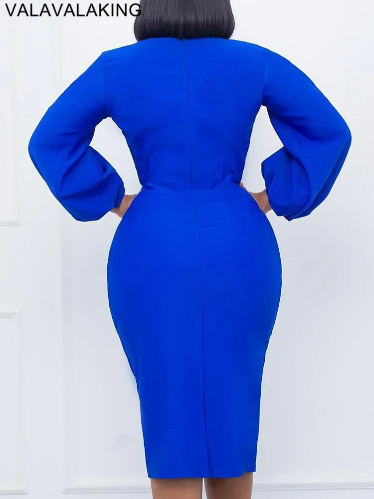 2026 Sexy Solid O Neck Long Sleeve @Lady Curvy Dress