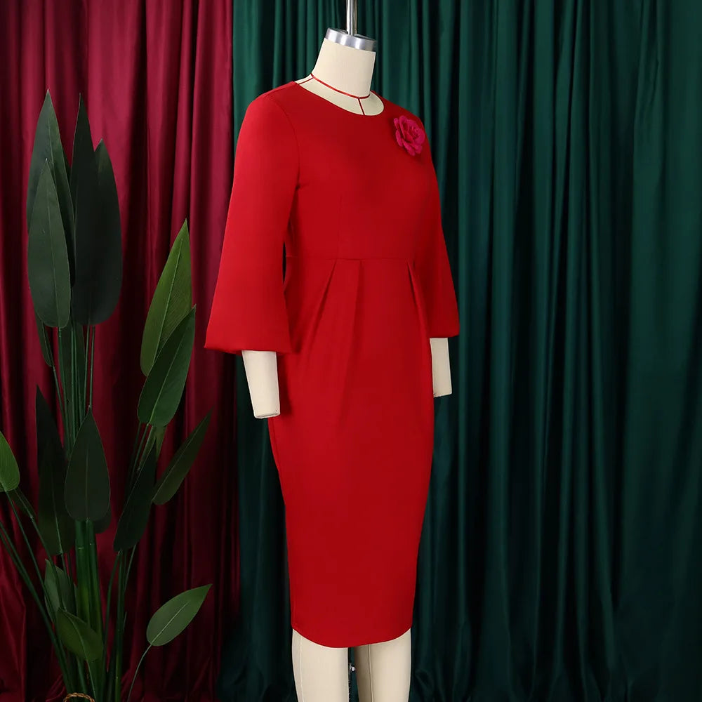 2026 Sexy Solid O Neck Long Sleeve @Lady Curvy Dress