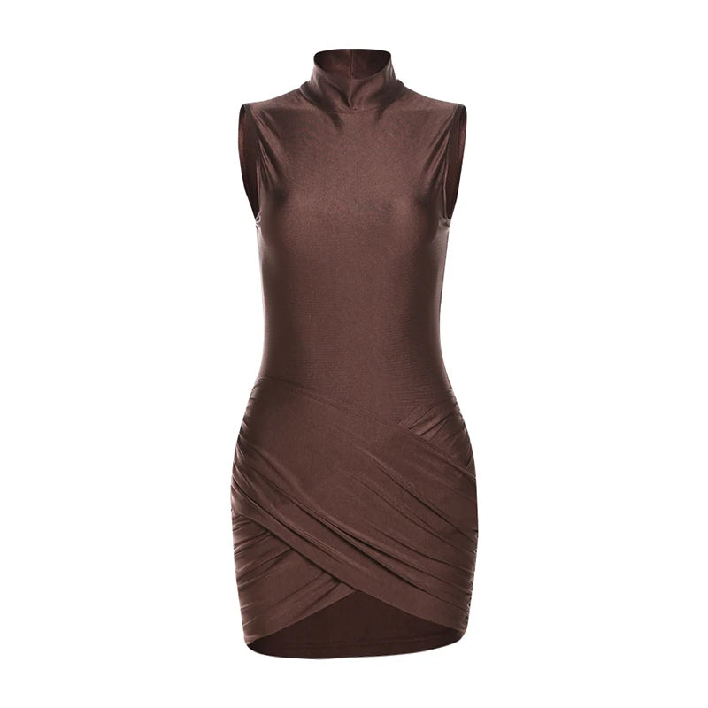 Chic Summer Mini Dress – High Collar Sleeveless Party Wear