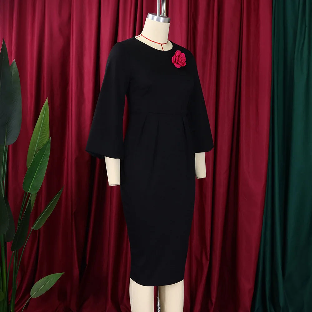 2026 Sexy Solid O Neck Long Sleeve @Lady Curvy Dress
