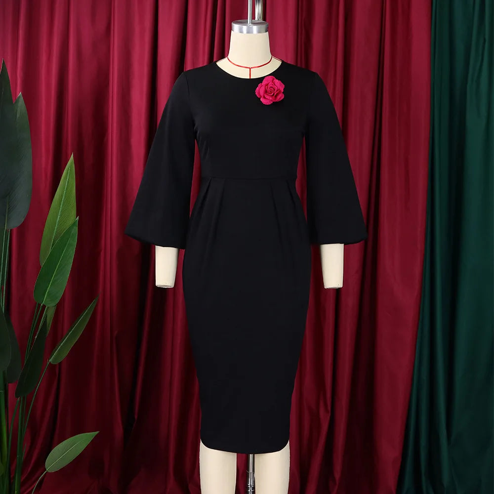 2026 Sexy Solid O Neck Long Sleeve @Lady Curvy Dress